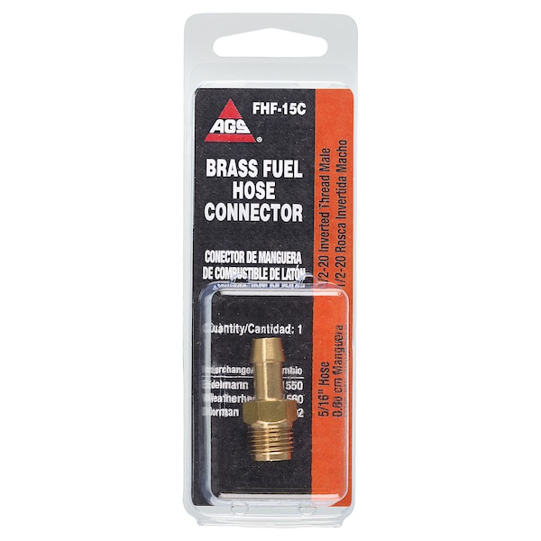 Ags Brass Fuel Connector, 5/16 Hose, Male (1/2-20 Inverted), 1/card FHF-15C - main